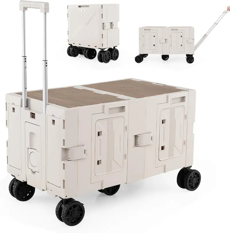 Collapsible Rolling Trolley Cart for Groceries, Camping, and Travel Use
