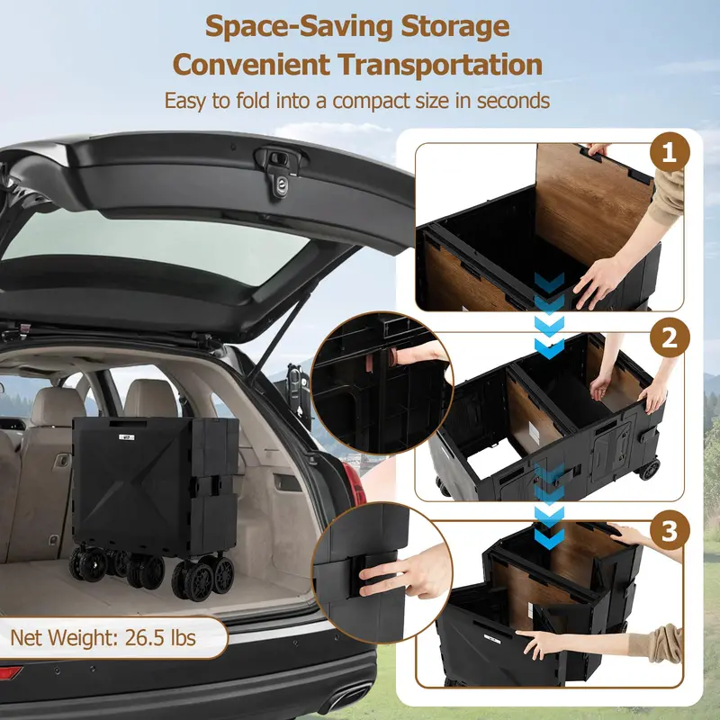 Collapsible Rolling Trolley Cart for Groceries, Camping, and Travel Use
