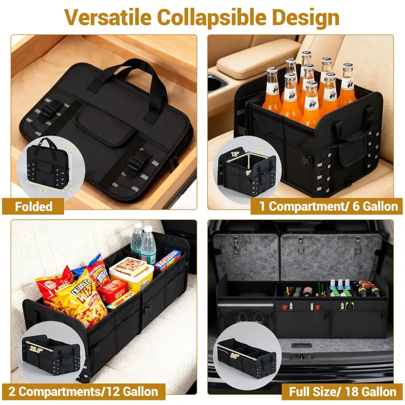 Collapsible Trunk Organizer – Multi-Compartment Vehicle Storage Bin with Detachable Lid
