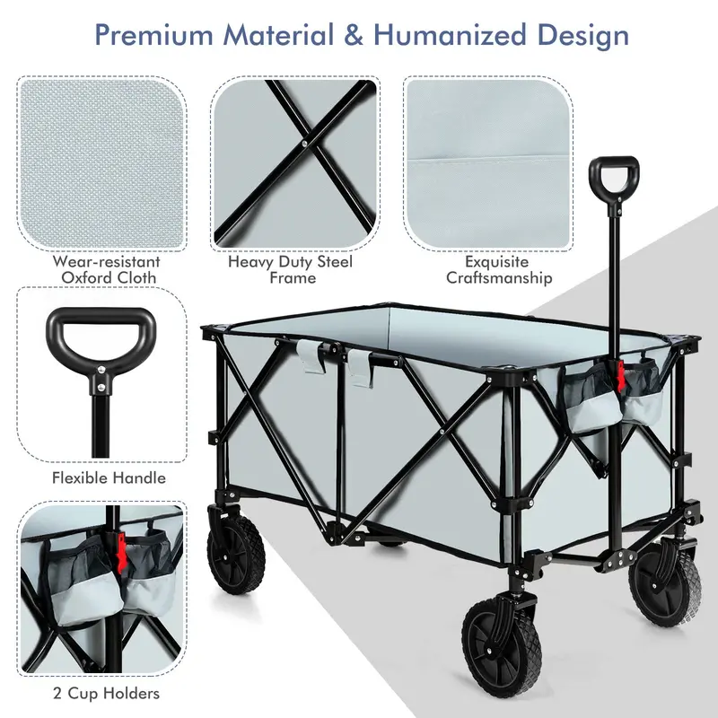 Collapsible Utility Wagon – Folding Cart with All-Terrain Wheels, Telescoping Handle, and Included Cover Bag
