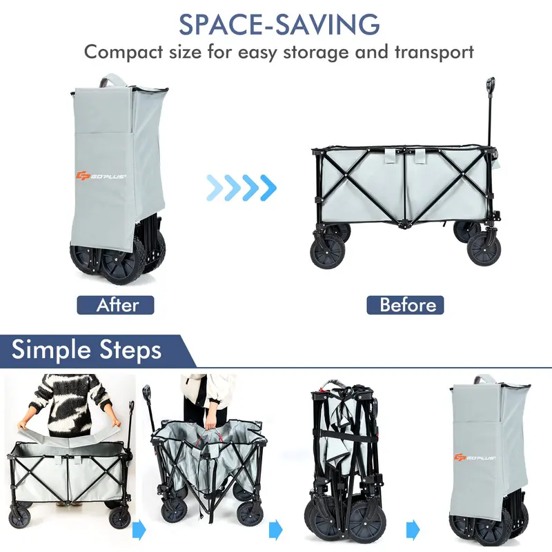Collapsible Utility Wagon – Folding Cart with All-Terrain Wheels, Telescoping Handle, and Included Cover Bag