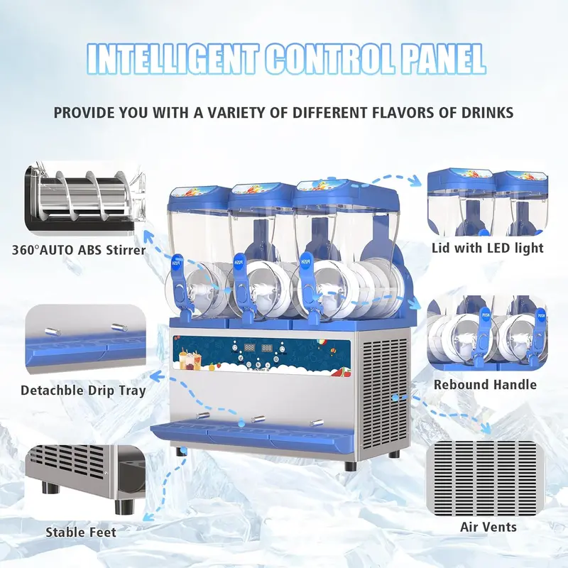 Commercial-Grade 1000W Slush Machine with 30L Dual Tanks – Stainless Steel Margarita Maker for Bars, Cafés & Restaurants
