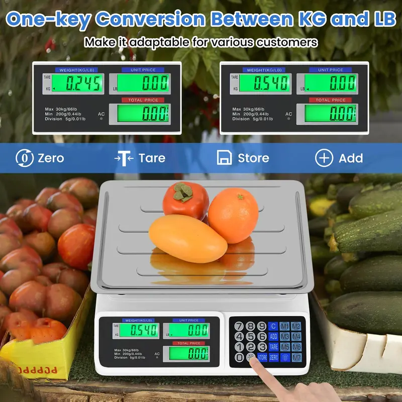 Commercial-Grade 66-Pound Capacity Price Computing Scale with Dual LCD Screens