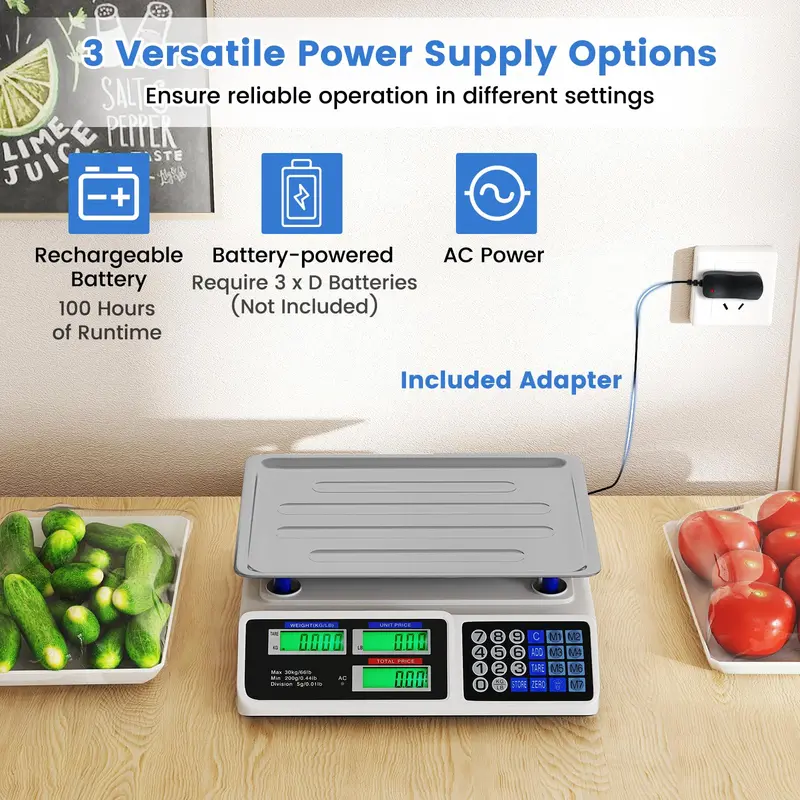Commercial-Grade 66-Pound Capacity Price Computing Scale with Dual LCD Screens