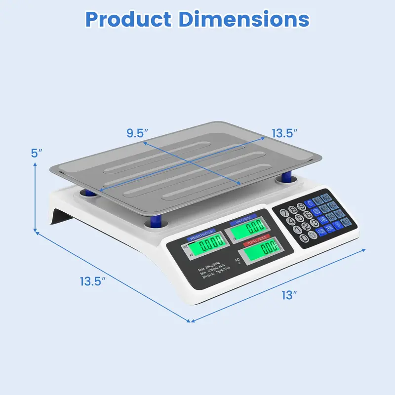 Commercial-Grade 66-Pound Capacity Price Computing Scale with Dual LCD Screens