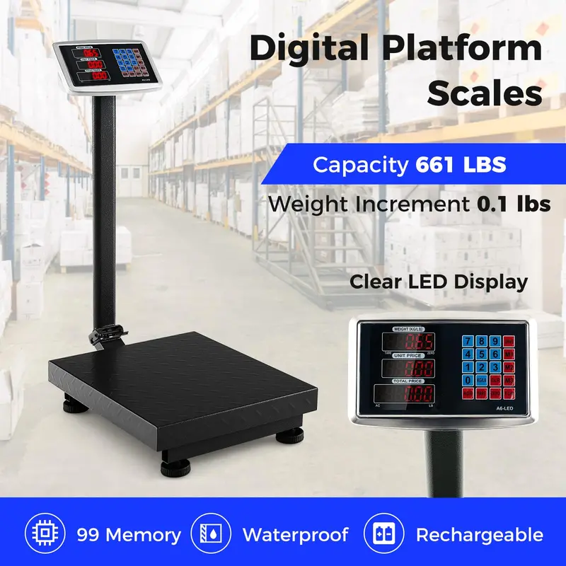 Commercial-Grade Digital Platform Scale – 660 lb Capacity with LB/KG Conversion & Price Calculation