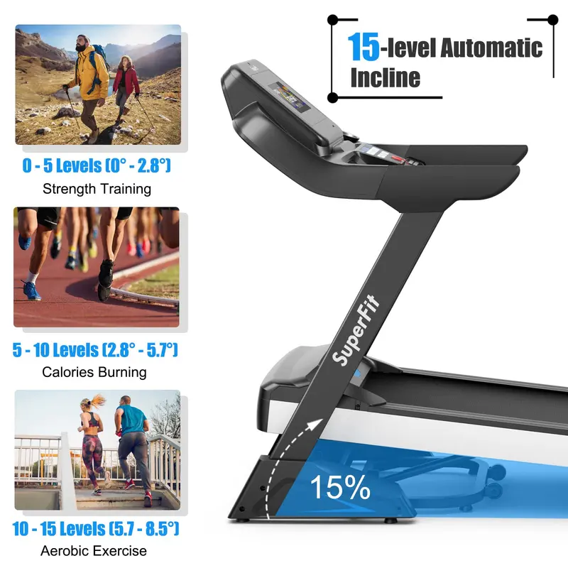 Commercial-Grade Folding Treadmill – 4.75 HP Heavy-Duty Unit with 15% Incline, 20 Presets, and Full App Integration 2