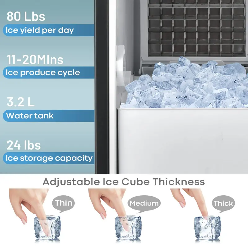Commercial-Grade Ice Maker – 80 lbs/24 Hours Output with 24 lbs Onboard Storage