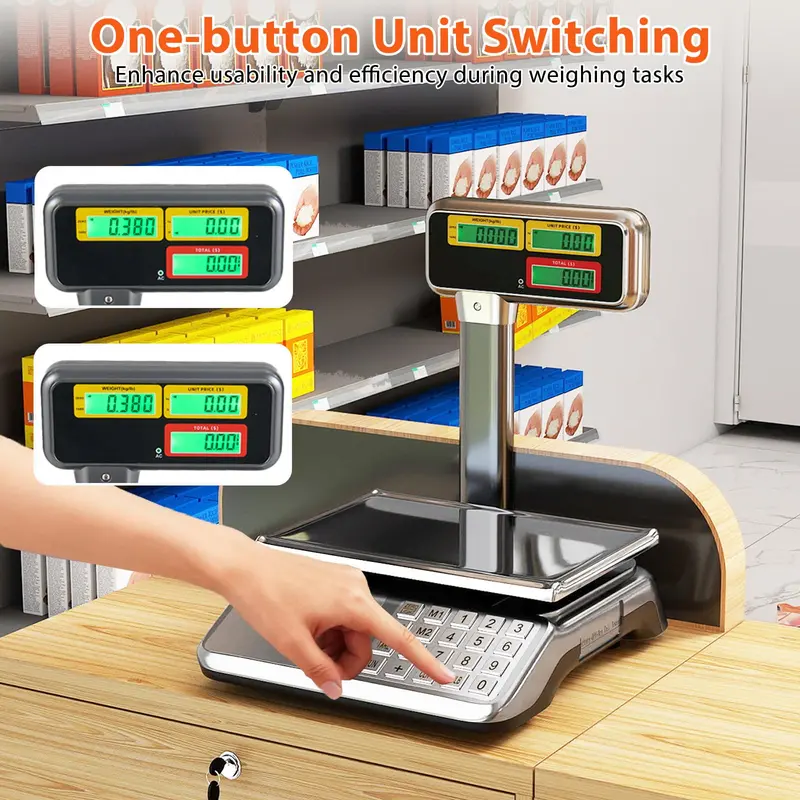 Commercial Price Computing Scale – 88 lb / 40 kg Dual LCD Display with Pole Mount