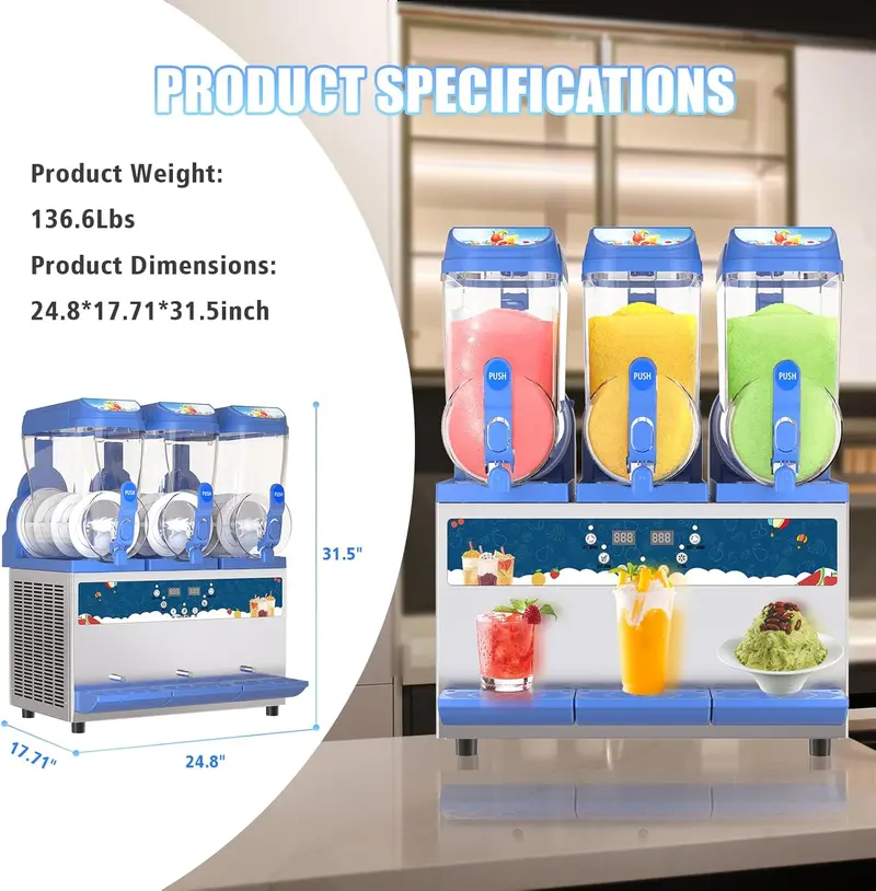 Commercial Slush Machine – 30L Stainless Steel Tanks, 1000W Cooling, Bar & Cafe Ready 2