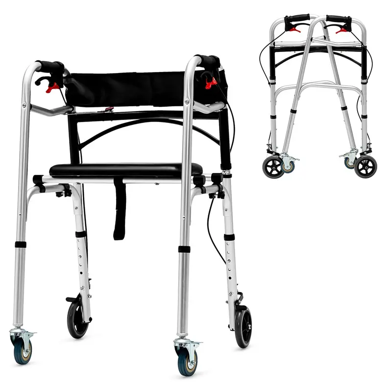 Compact 2-Button Folding Walker for Seniors — 4-in-1 Convertible Design