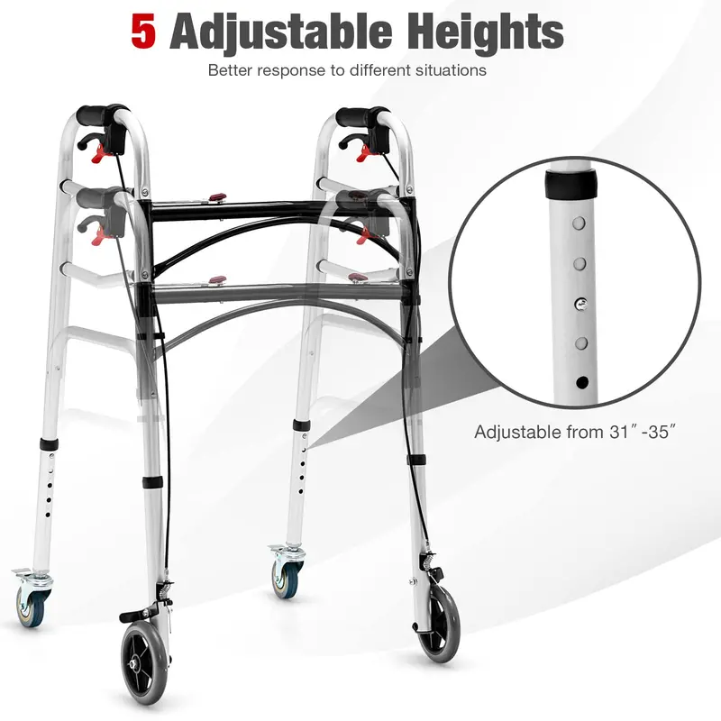 Compact 2-Button Folding Walker for Seniors — 4-in-1 Convertible Design