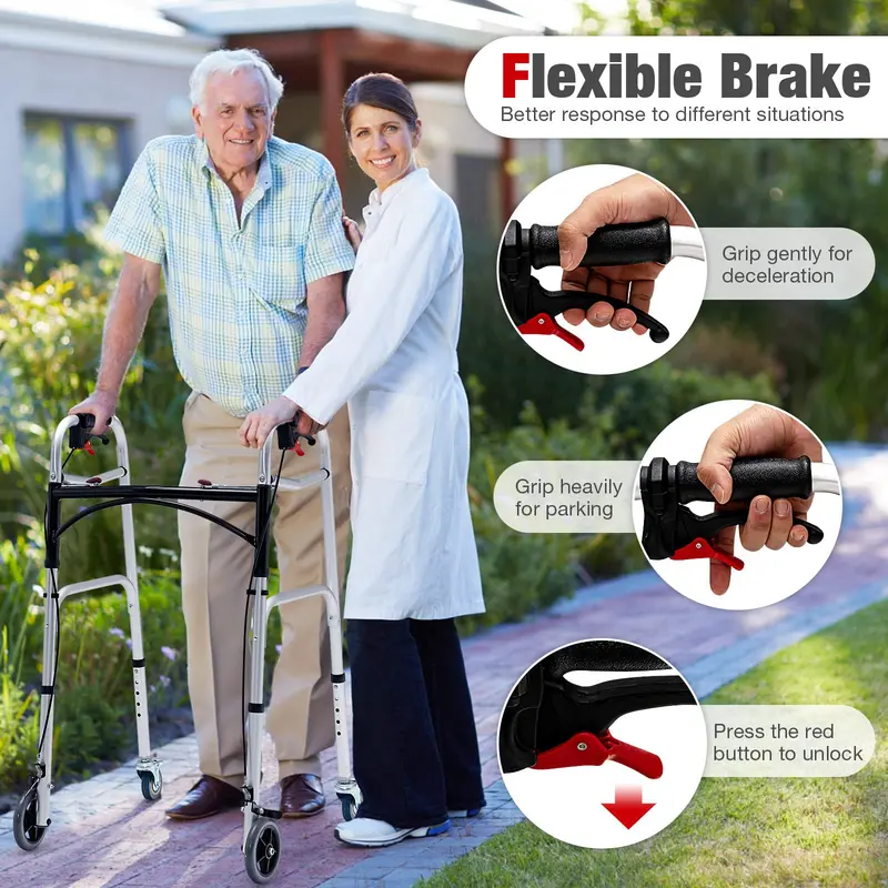 Compact 2-Button Folding Walker for Seniors — 4-in-1 Convertible Design