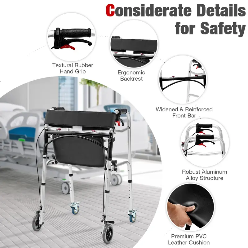 Compact 2-Button Folding Walker for Seniors — 4-in-1 Convertible Design