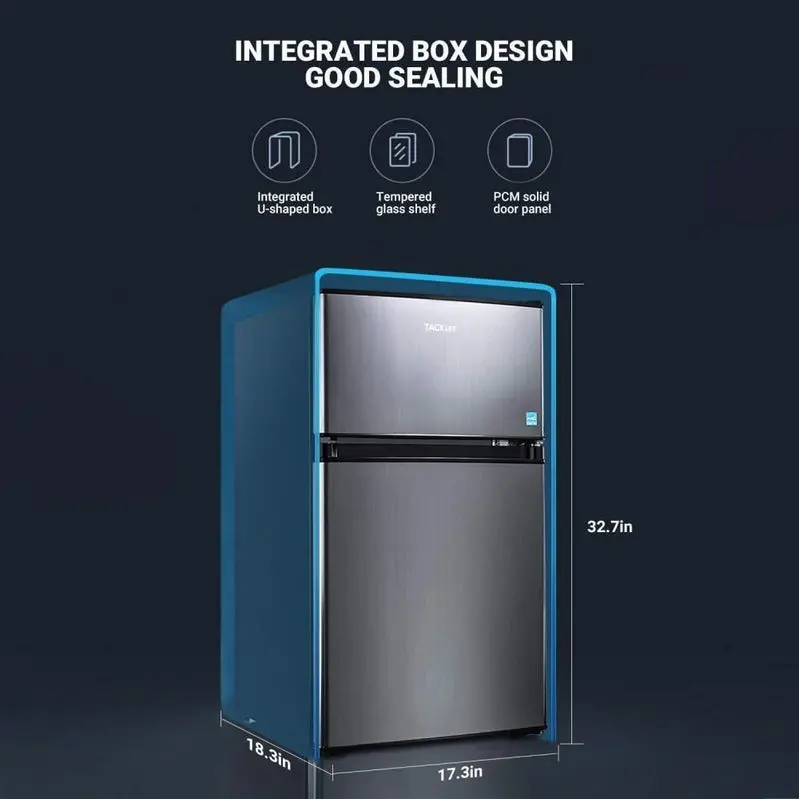 Compact 3.1 Cu Ft Mini Fridge with Freezer Compartment and Interior LED Lighting