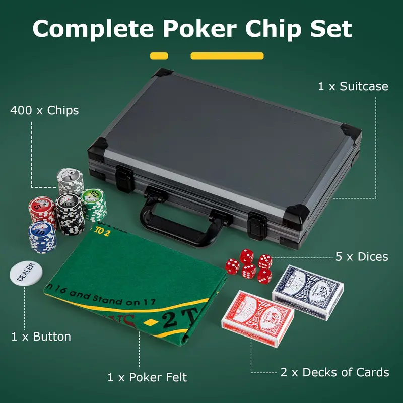 Compact 400-Piece Casino-Style Poker Chip Set – With 6 Card Decks and Dealer Button 2