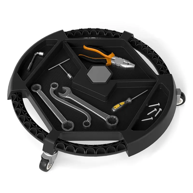 Compact Automotive Tool Creeper: 19.5" x 19.5" with Three Swivel Casters and Four Organized Compartments