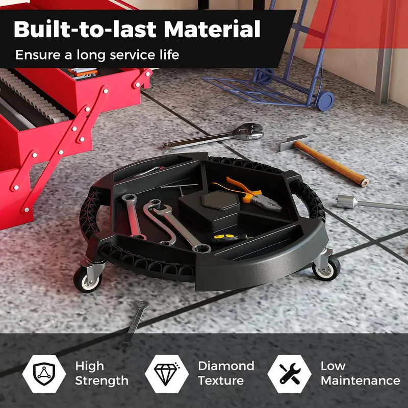 Compact Automotive Tool Creeper: 19.5" x 19.5" with Three Swivel Casters and Four Organized Compartments 2