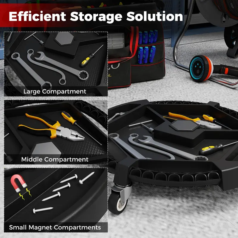 Compact Automotive Tool Creeper: 19.5" x 19.5" with Three Swivel Casters and Four Organized Compartments