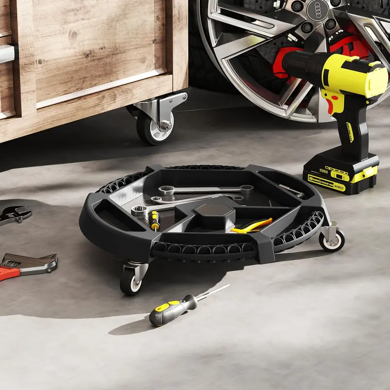 Compact Automotive Tool Creeper: 19.5" x 19.5" with Three Swivel Casters and Four Organized Compartments