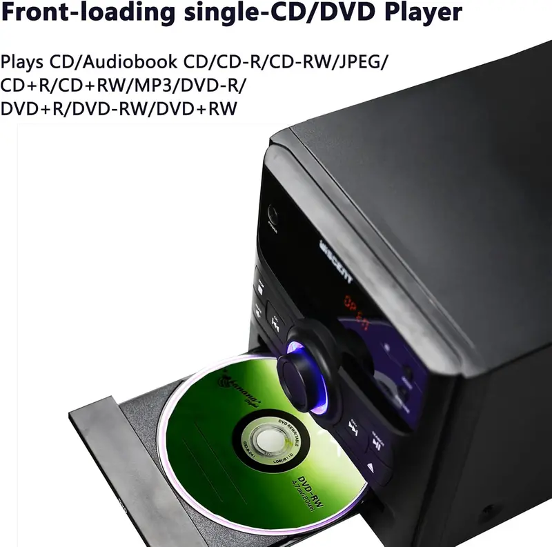 Compact Bluetooth Stereo System – CD Player, FM Radio, USB/MP3 Playback, Aux Input, 30W Output, Wireless Streaming Enabled