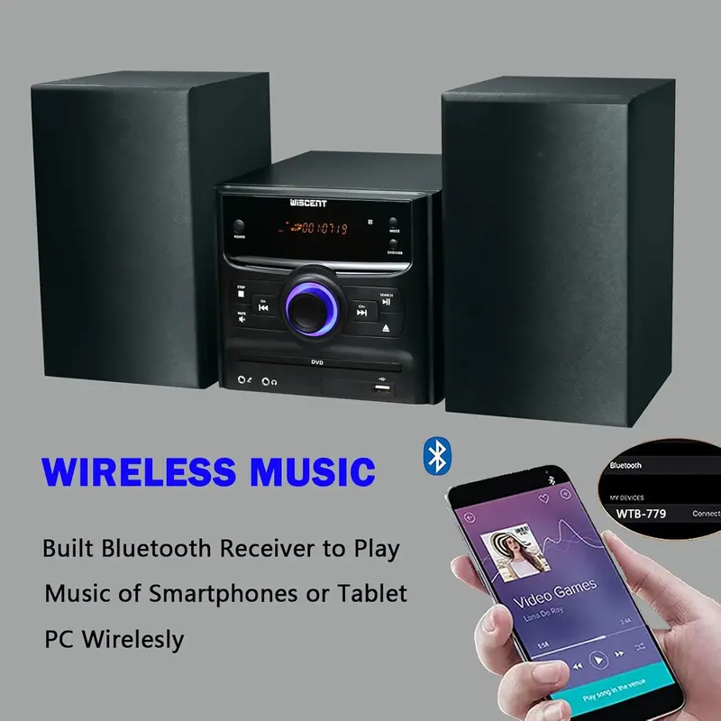 Compact Bluetooth Stereo System – CD Player, Wireless Streaming, FM Radio, USB/MP3 Support, 30W Output 2