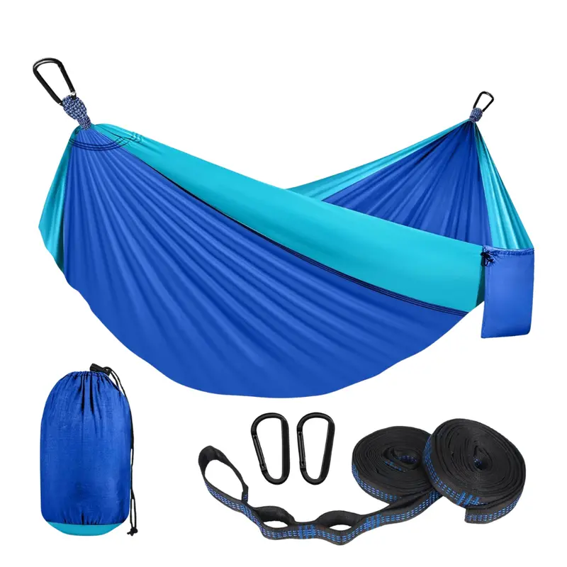 Compact Camping Hammock in Durable Nylon with Integrated Straps & Dual Carabiners