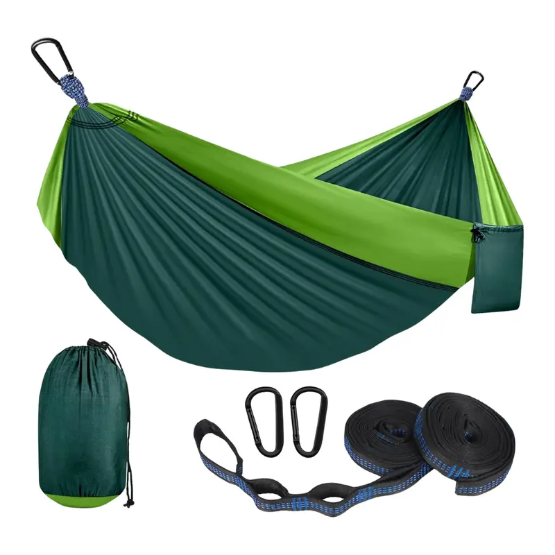 Compact Camping Hammock in Durable Nylon with Integrated Straps & Dual Carabiners