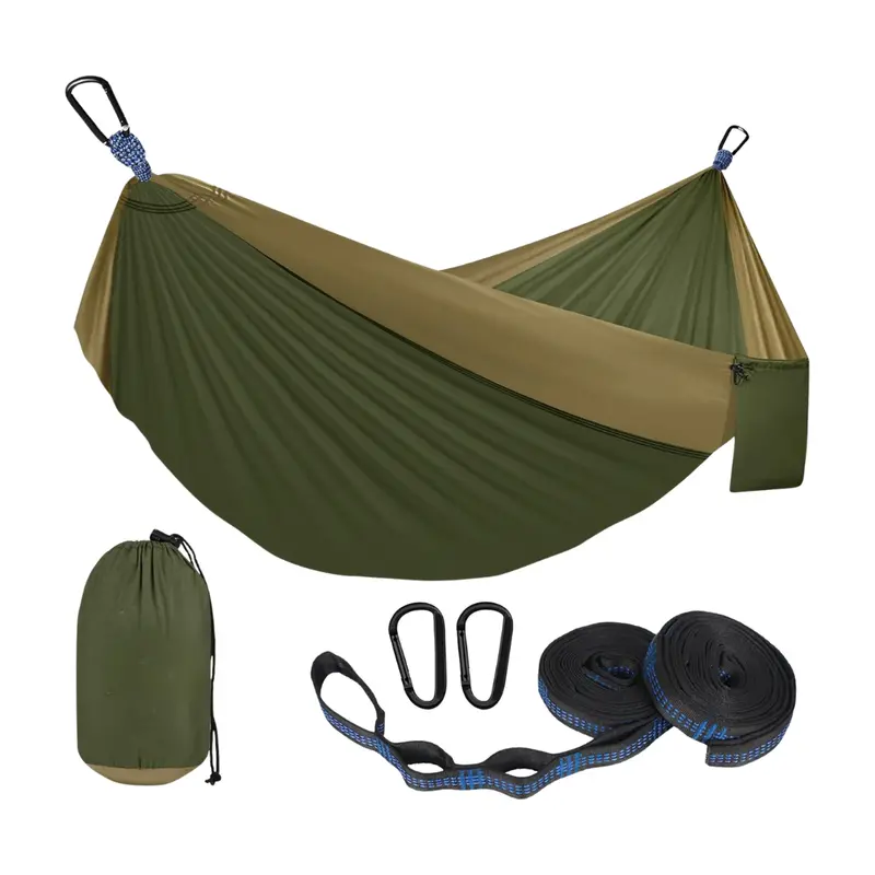 Compact Camping Hammock in Durable Nylon with Integrated Straps & Dual Carabiners