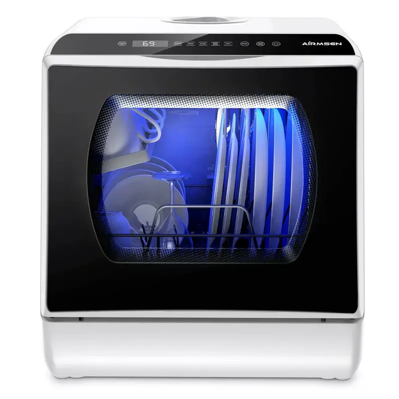 Compact Countertop Dishwasher – 5L Built-in Tank, 5 Wash Cycles, Air-Dry Function