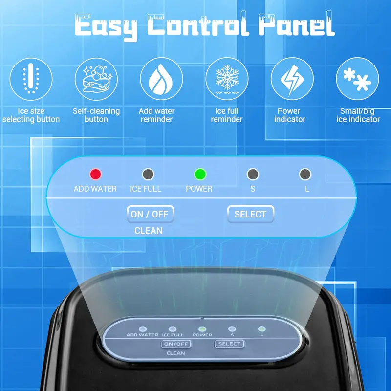 Compact Countertop Ice Maker – 26.5 lbs/24H Output, 9-Cube Cycle in 6 Minutes, Self-Cleaning