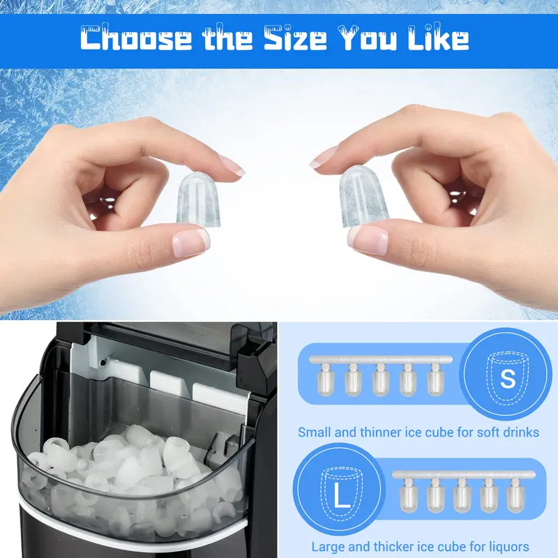 Compact Countertop Ice Maker – 26.5 lbs/24H Output, 9-Cube Cycle in 6 Minutes, Self-Cleaning