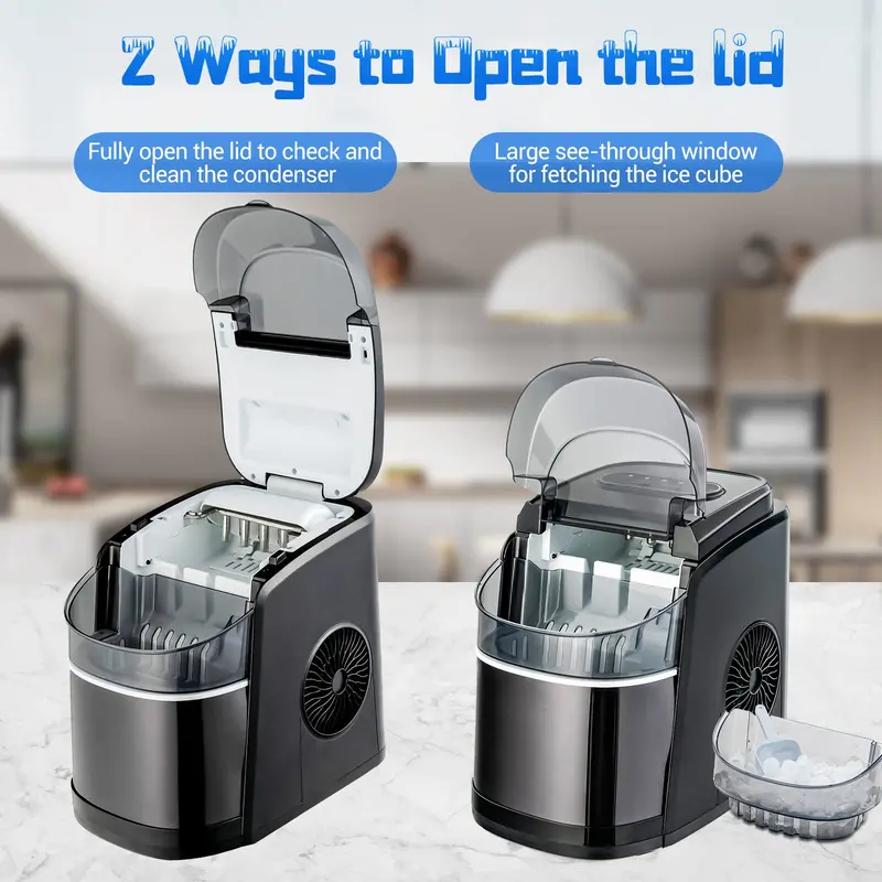 Compact Countertop Ice Maker – 26.5 lbs/24H Output, 9-Cube Cycle in 6 Minutes, Self-Cleaning
