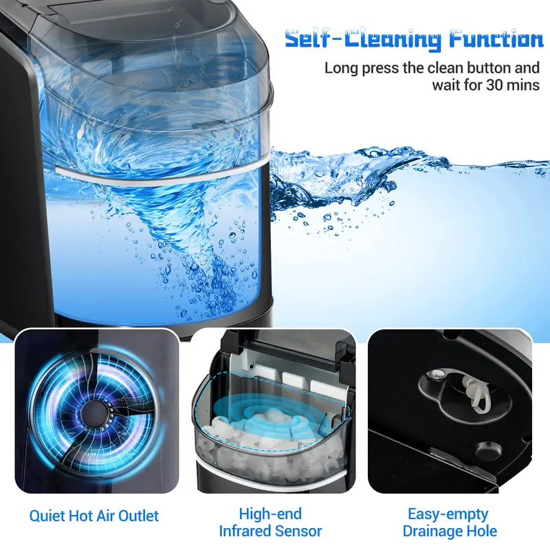 Compact Countertop Ice Maker – 26.5 lbs/24H Output, 9-Cube Cycle in 6 Minutes, Self-Cleaning