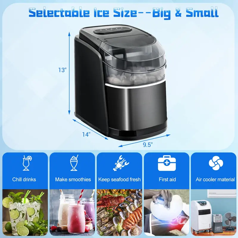 Compact Countertop Ice Maker – 26.5 lbs/24H Output, 9-Cube Cycle in 6 Minutes, Self-Cleaning