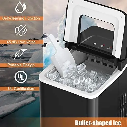 Compact Countertop Ice Maker – Bullet-Shaped Cubes Ready in Under 8 Minutes