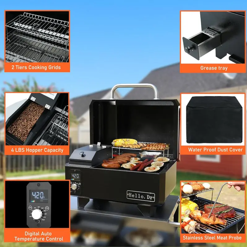 Compact Electric Wood Pellet Grill & Smoker – 8-in-1 Tabletop BBQ for RVs, Camping & Tailgating | Precision Temp Control + Steam-Assisted Cooking