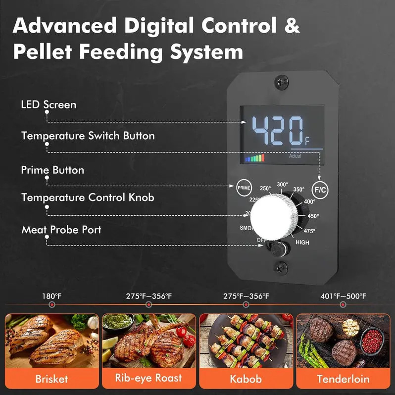 Compact Electric Wood Pellet Grill & Smoker – 8-in-1 Tabletop BBQ for RVs, Camping & Tailgating | Precision Temp Control + Steam-Assisted Cooking