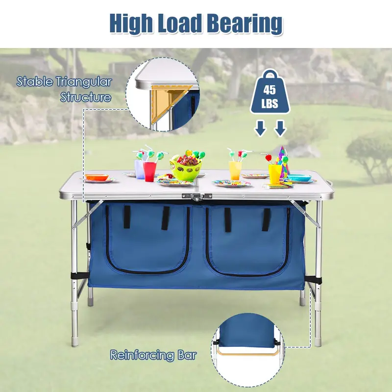 Compact Folding Camping Table with Integrated Storage – Lightweight Outdoor Utility Table