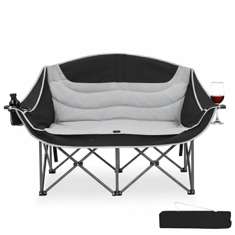Compact Folding Outdoor Loveseat Chair – Padded 2–3 Person Camping Seat