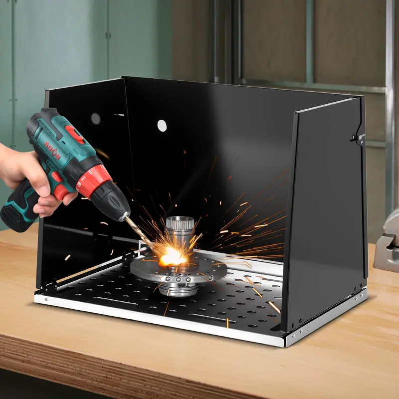 Compact Galvanized Steel Workbench – 17" x 20" Portable Table with Three Protective Side Panels