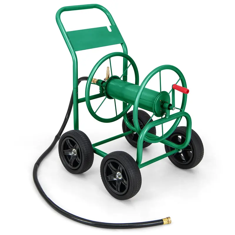Compact Garden Hose Reel on Wheeled Cart for Easy Storage