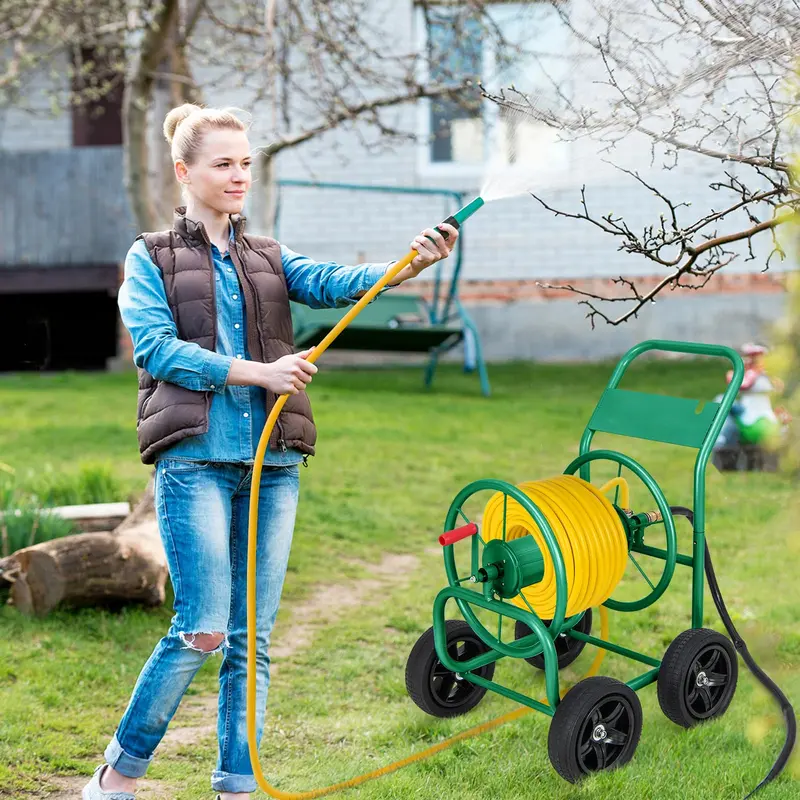 Compact Garden Hose Reel on Wheeled Cart for Easy Storage 2