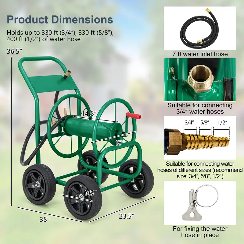 Compact Garden Hose Reel on Wheeled Cart for Easy Storage