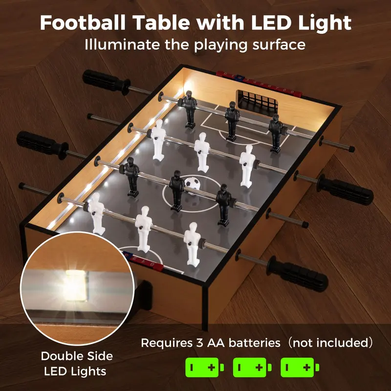 Compact LED Foosball Table – 20-Inch Mini Soccer Game with Non-Slip Handles & 2 Balls