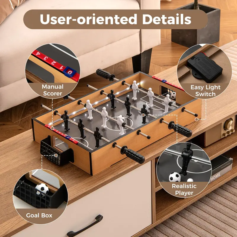Compact LED Foosball Table – 20-Inch Mini Soccer Game with Non-Slip Handles & 2 Balls