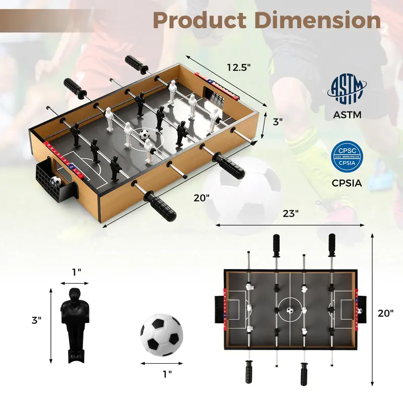 Compact LED Foosball Table – 20-Inch Mini Soccer Game with Non-Slip Handles & 2 Balls