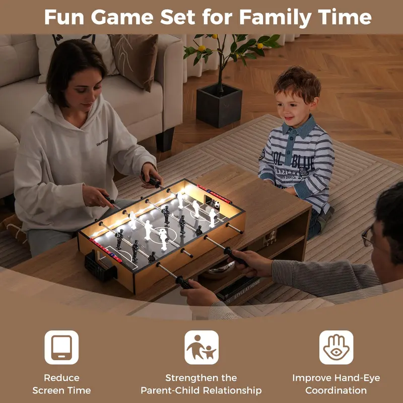 Compact LED Foosball Table – 20-Inch Mini Soccer Game with Non-Slip Handles & 2 Balls