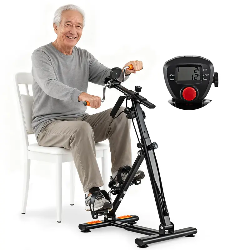 Compact Pedal Exerciser with Adjustable Resistance for Arms and Legs (Orange)