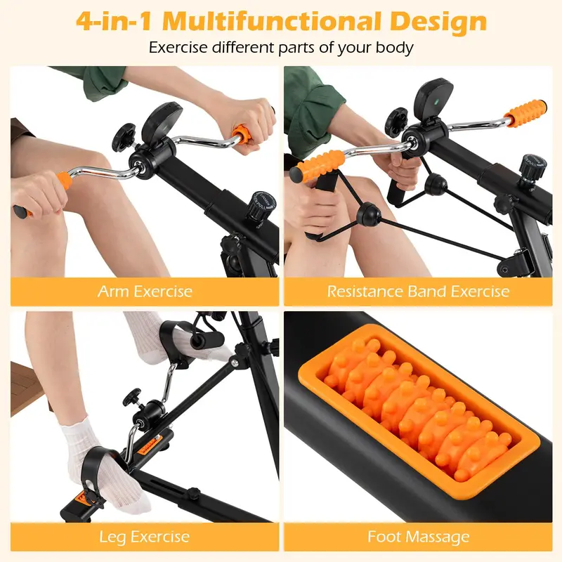 Compact Pedal Exerciser with Adjustable Resistance for Arms and Legs (Orange) 2